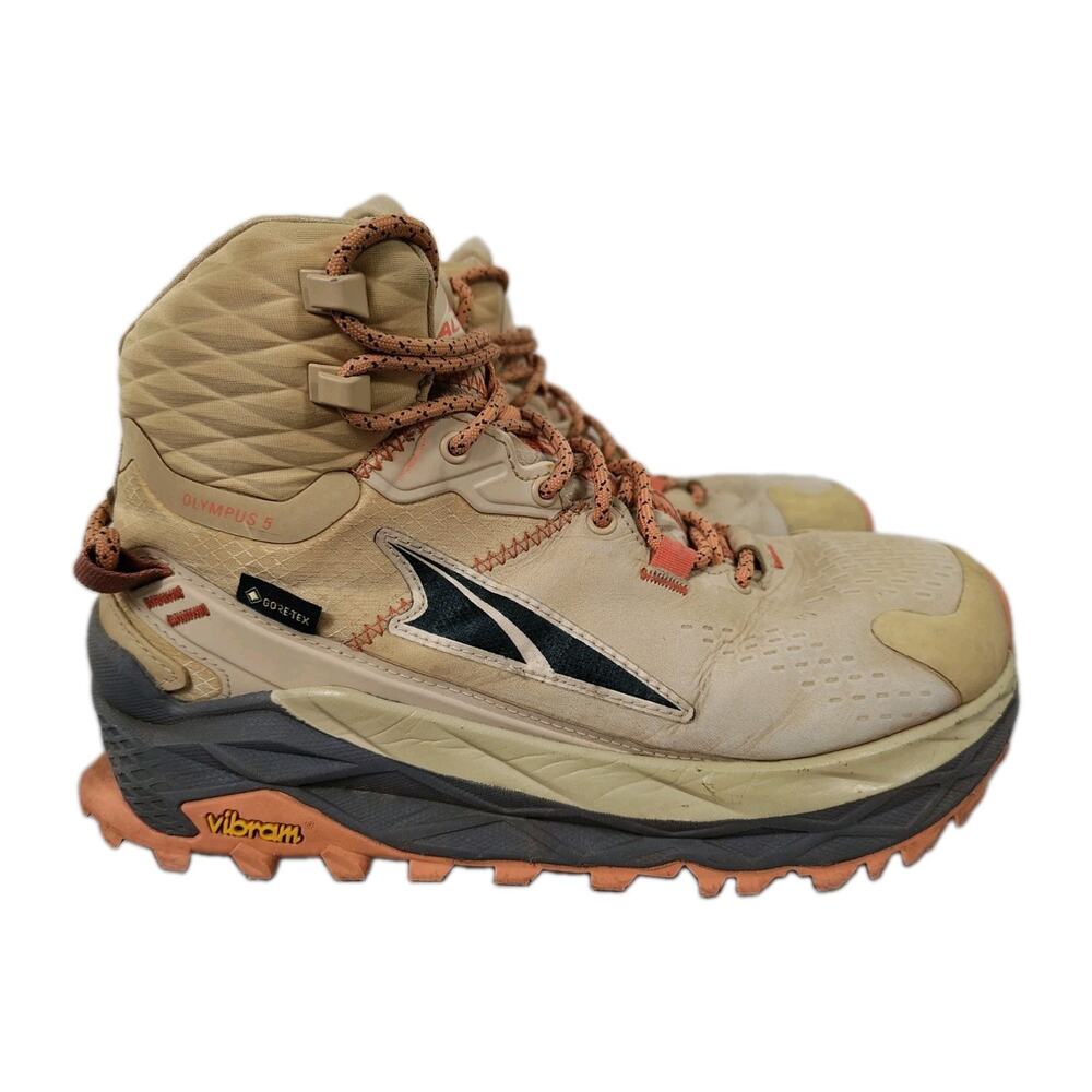 Altra Olympus 5 Mid GTX Hiking Boots Women's 7.5 Sand Zero Drop Waterproof EUC - Picture 2 of 14